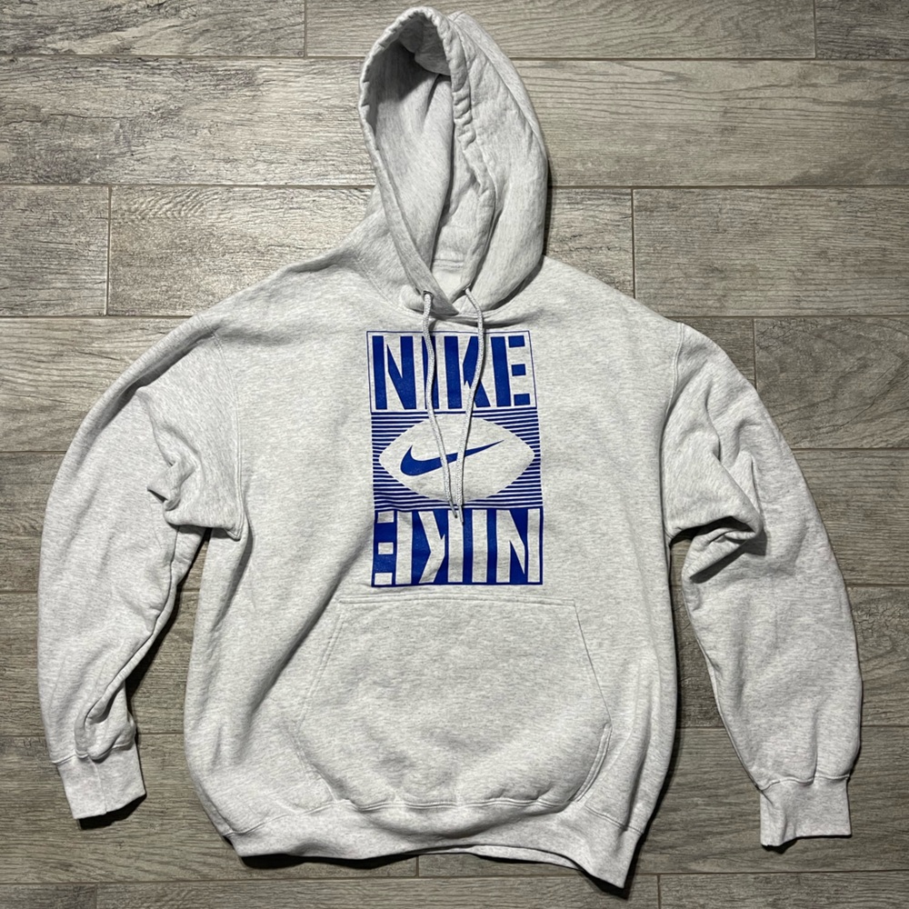 Nike Light Gray Hoodie with Blue Graphic
